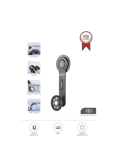 Torima Jx-057 Siyah Güçlü Manyetik 360 Dönebilen, Esnek, Yapışkan Tabanlı, Sarsıntı Önleyici Araç İçi Telefon Tutucu Siyah