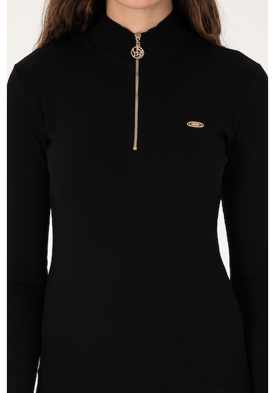 U.S. Polo Assn. Kadın Siyah Fermuarlı Dik Yaka Sweatshirt 50313564-VR046