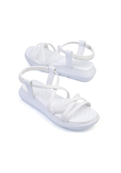 Shoetek Dylla Kadın Sandalet Çapraz Bantlı Beyaz Deri Beyaz