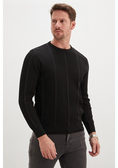 Fullamoda Fitilli Bisiklet Yaka Regular Fit Triko Kazak Siyah