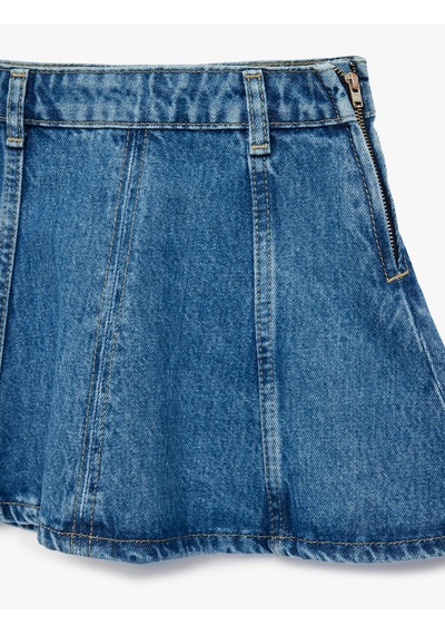 Koton Pamuklu A Kesim Denim Etek Orta İndigo 6skg70007ad İndigo