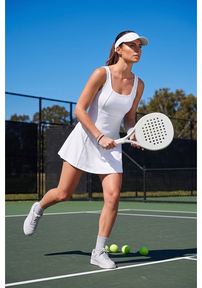 TOMMYLIFE Beyaz Yuvarlak Yaka Kadın Tenis Elbise - 97319