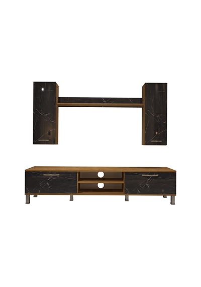 Decoraktiv Eko 7 Mdf Dvd Krom Ayaklı Tv Ünitesi Tv Sehpası Pera - Siyah Mermer