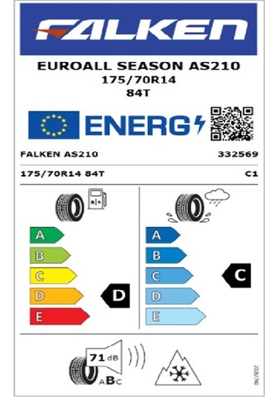 Falken 175/70 R14 Tl 84T Euroall Season As210 Dört Mevsim Lastiği 2024