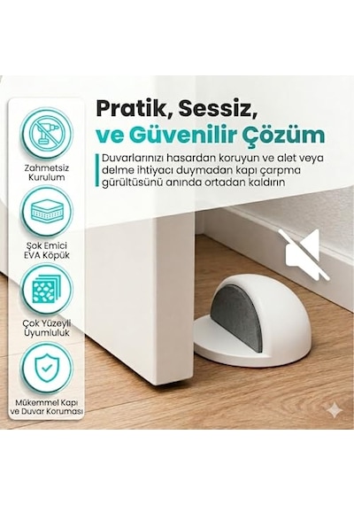 Kapı Stoperi Ve Kapı Tutucu, Çarpma Önleyici Duvar Koruyucu, Ev Ve Ofis İçin Kapı Arkası Tampon 4 Adet, Beyaz