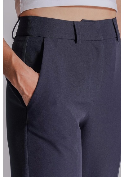 Braccas Kadın Yandan Cepli Fermuar Ve Agraf Kapamalı Slim Fit Pantolon Lacivert Lacivert