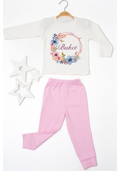 Pia Baby İsme Özel Kız Çocuk 2 Adet Pijama Takımı %100 Pamuk Penye İsim Baskılı Kişiye Özel Kreş Pijaması Hediye Seti 10363p15pi Krem