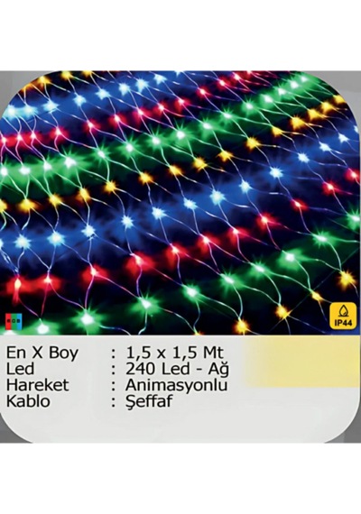 Elektrikhouse Led Peri Işığı 240 Led - Ağ Animasyonlu - 1,5 X 1,5 Mt Çok Renkli