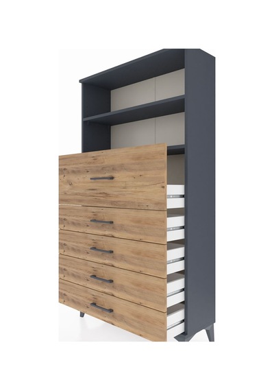 Arges Dolap 2 Raflı 5 Çekmeceli 88x30x163 Antrasit-çam Antrasit