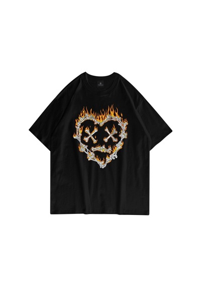 Flood Of Style Unisex Kemik Kalp Siyah Tshirt