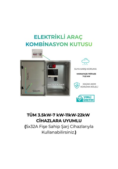 Elektrikli Araç Büyük Boy Şarj Panosu 22kw - Sigortalı & Prizli Kombinasyon Kutusu Elektrikli Araç Büyük Boy Şarj Panosu 22kw - Sigortalı & Prizli Kombinasyon Kutusu