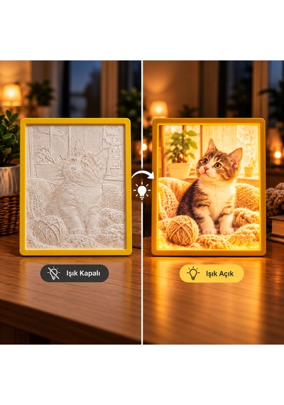 Kişiye Özel Sihirli Fotoğraf Çerçevesi Led Gece Lambası Lithophane Çok  Renkli