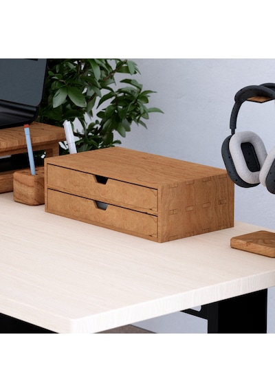 Desna İki Katlı İki Çekmeceli Dolap - Kiraz 34 Cm Uzunluk X 19 Cm Derinlik X 10.8 Cm Woodsaka Doğal Ahşap