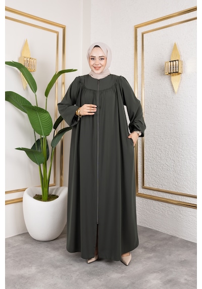 Nevayla Moda Ön Ve Arka Robalı Ferace - Haki / F0142 Haki