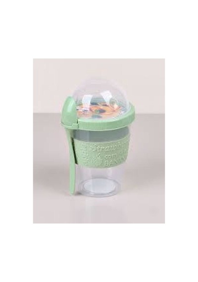 Meyve Hazneli - Kaşıklı Portatif Yoğurt Kabı 600 Ml Yeşil Karışık