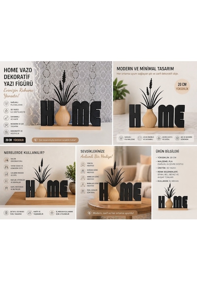 Home Dekoratif Yazı & Vazo Seti 20 Cm 3d Baskı Pla Modern Ev Dekoru Çok Renkli