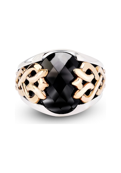 Kuyumcudukkanı Oval Taşlı Bronz Parçalı Elyapımı Gümüş Erkek Yüzük-60010-w-blk 24 Beyaz