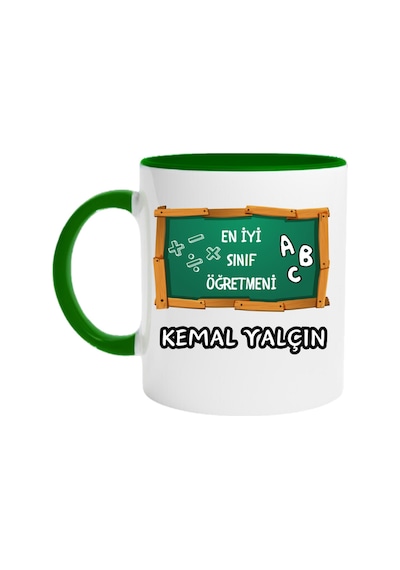Öğretmenlere Özel İsimli Branş Tasarımlı Kupa Bardak Yeşil