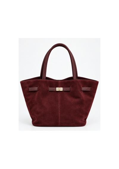 Nura Collection Bordo Kadın Hakiki Süet Büyük Boy Kilitli Omuz Çantası Bordo - 937446063 Bordo