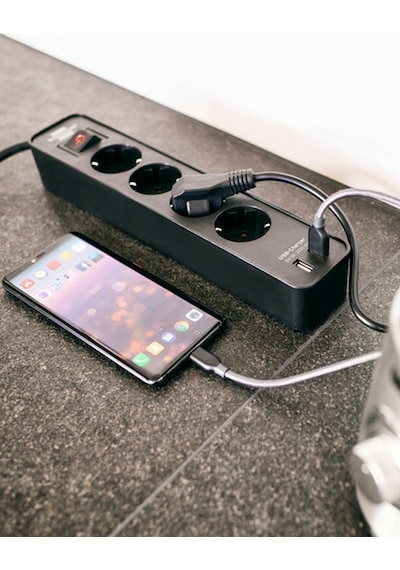 Brennenstuhl Ecolor 2xUSB Hızlı Şarj Özellikli 4'lü Priz 1.5 Metre Siyah