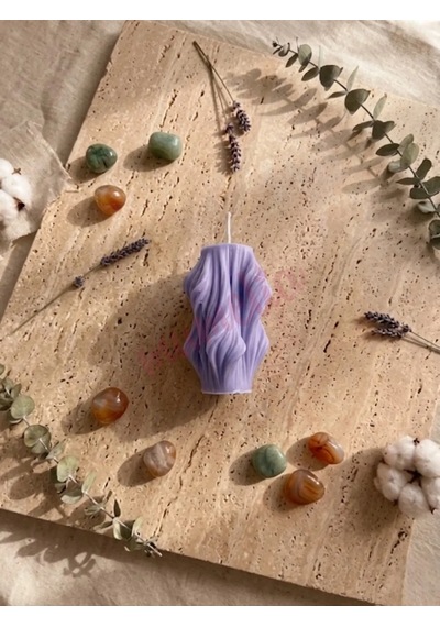 Mumelia Dalgalı Sütun - Doğal Soya Blok Dekoratif Mum - Mor