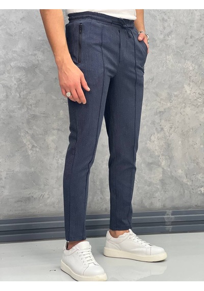 Modefendi Çizgi Detaylı Slim Fit Pamuk Likra Jogger Pantolon Lacivert