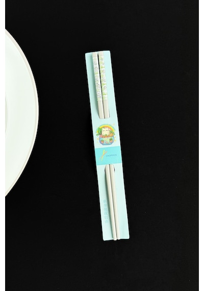 Desenli Figürlü Metal Chopstick Kum Rengi Beyaz