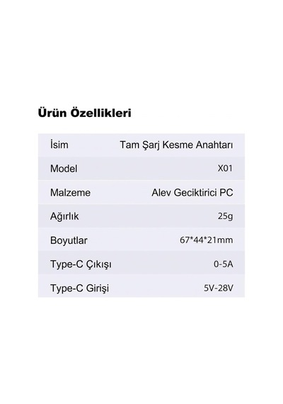 Akıllı Şarj Ayırıcı Type-c, Otomatik Enerji Kesme Destekli Şarj Koruma Aparatı, Telefon Tablet Notebook Powerbank Uyumlu Led Göstergeli, X01, Gri