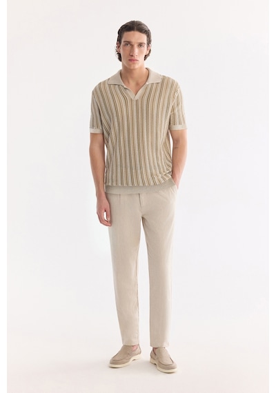 Avva Erkek Bej Polo Yaka Düğmesiz %100 Pamuk Soft Touch Regular Fit Triko T-shirt A61y5025
