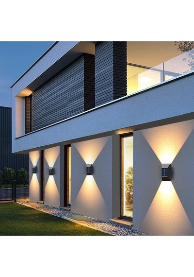 Güneş Enerjili Led Solar Şarjlı Çift Yönlü Duvar Lambası Dekoratif Bahçe Işıldak Fener