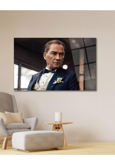 Atatürk Cam Tablo Yapay Zeka Modern Ev Ofis Salon Kurum Hediyelik Tablo