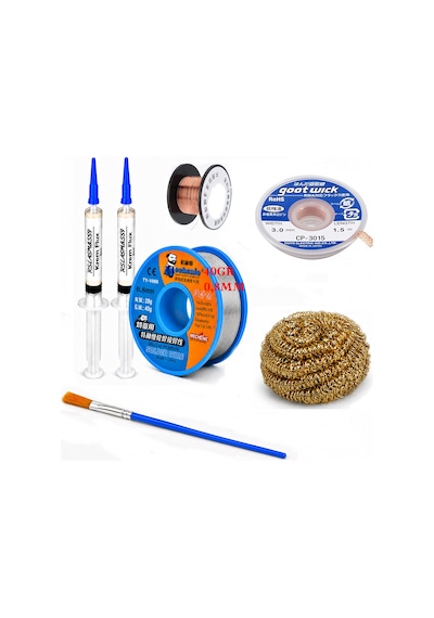 Lehim Seti 0,8 Mm 40 Gr Lehim Teli Flux Cp-3015 Lehim Emme Ve Yol Çekme Teli Temizleme Set St472