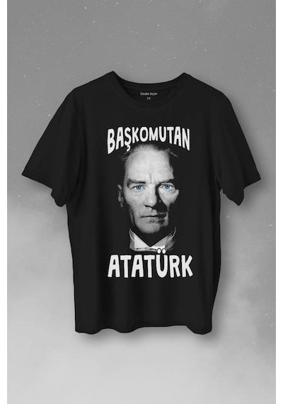 Başkomutan Atatürk Mavi Gözlü Gazi Reis Baş Komutan Baskılı Tişört Unisex T-shirt 001