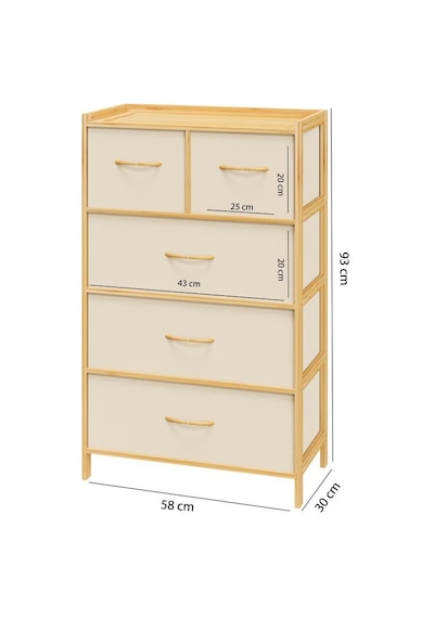 Digithome Bambu 5 Çekmeceli Dolap Organizer Çok Amaçlı Düzenleyici Şifonyer Db-0013