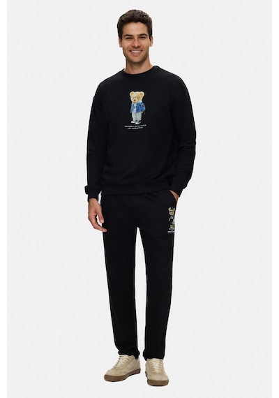 UCLA Rocky Siyah Bisiklet Yaka Pamuklu Baskılı Loose Fit Erkek Sweatshirt