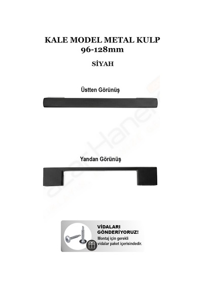 Kale Model Metal Lüks Mobilya Kulpu - Siyah Çift Delik Ölçülü Çekmece Dolap Kulpu Seçilen Ölçüden En Az 2 Adet Gönderilir Siyah 96/128mm