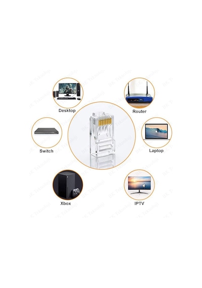 RJ45 CAT6 Jack Konnektör Altın Kaplama Ethernet Uç 8P8C 100'lü Pa