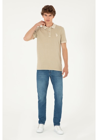 U.S. Polo Assn. Erkek Slim Fit Polo Yaka Açık Haki Basic Tişört 50294207-VR183