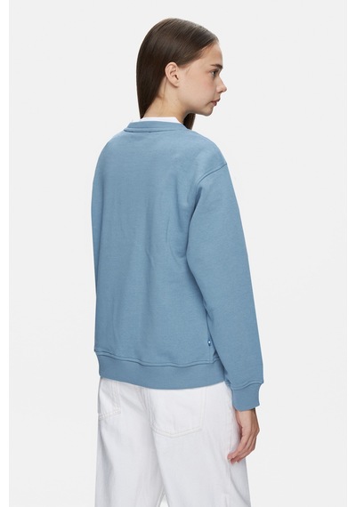 Ucla Sunnıva Mavi Bisiklet Yaka Nakışlı Loose Fit Kadın Sweatshirt Mavi