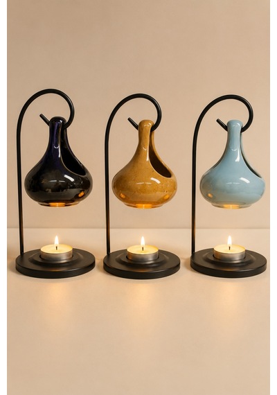 Askılı Seramik Buhurdanlık Tealight Mumluk Dekoratif Aromaterapi Uçucu Yağ Koku Lambası 1 Adet