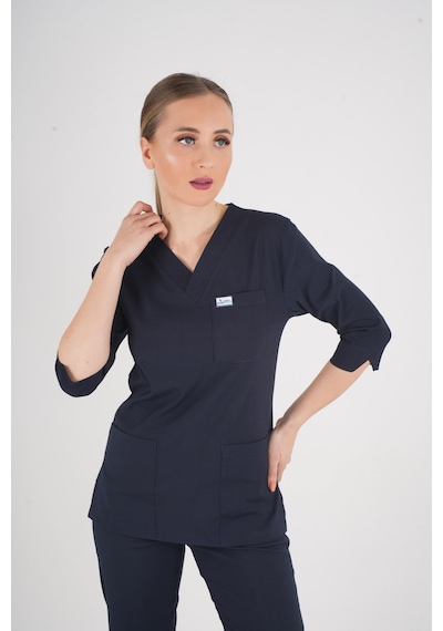 Unisex Lacivert Violet Model Scrubs Takım Doktor Hemşire Üniforması Lacivert