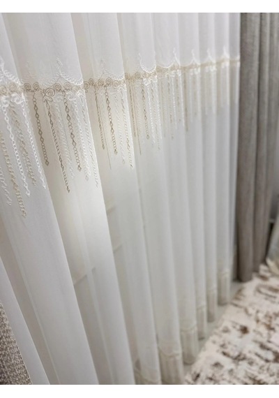 Nivemeshome 2571 V -117 Reina Gold 1/2,5 Pileli Bambu Tül Perde 100x260