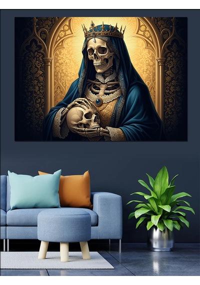 Ahşap Tablo Gotik Kraliçe İskelet Sanat Eseri