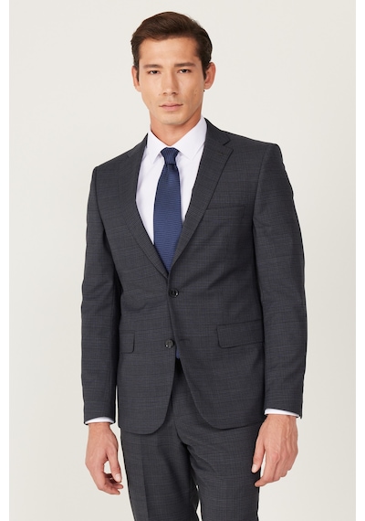 AC&Co / Altınyıldız Classics Erkek Antrasıt Lacı Ekstra Slim Fit Dar Kesim Mono Yaka Desenli Takım Elbise Antrasıt Lacı
