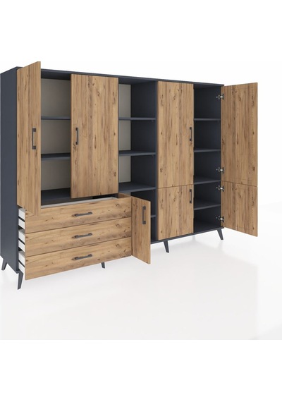 Hyperion Dolap 11 Raflı 3 Çekmeceli 7 Kapaklı 220x44x163 Antrasit Antrasit-çam