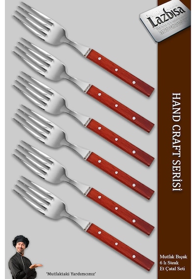 Hand Craft Serisi 6 Parça Steak Et Kahvaltı Yemek Çatalı Mft-2547 Diğer