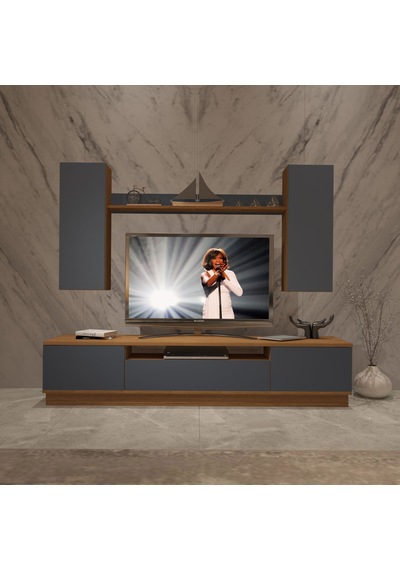 Decoraktiv Trio 5ds Mdf Tv Ünitesi Tv Sehpası Ceviz - Antrasit