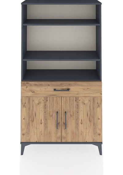 Arges Dolap 3 Raflı Tek Çekmeceli 2 Kapaklı 88x30x163 Antrasit-çam Antrasit