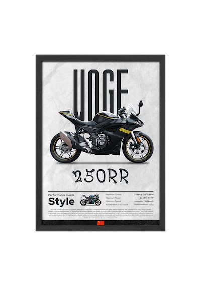Voge 250rr Siyah Ahşap Çerçeveli Poster, Dekoratif Motosiklet Duvar Tablosu