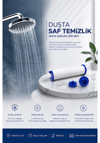 Nova Beyaz Filtreli Duş Başlığı 5 Yedek Filtre Su Arıtmalı, Klor Ve Kireç Önleyici, Yüksek Basınçlı